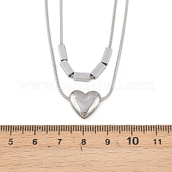 304 Stainless Steel Heart Pendant Double Layer Necklaces for Women&nbsp;NJEW-K298-01P