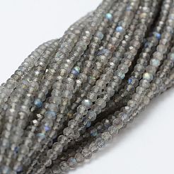 天然石ラブラドライトビーズ連売り  多面カット  ラウンド  3mm  穴：0.5mm  約120~124個/連  12.8インチ（325mm）&nbsp;G-P271-3mm-07