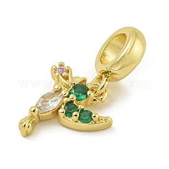 Rack Plating Brass Pave Colorful Cubic Zirconia Bird European Dangle Charms&nbsp;KK-Z067-48G