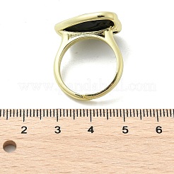 ハート真鍮天然黒曜石指輪  長持ちメッキ  20x18mm  内径：18mm&nbsp;RJEW-D304-01G-G
