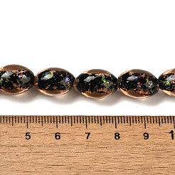 手作りの二色性箔ガラスビーズ連売り  オーバル  砂茶色  10x14mm  穴：1.6mm  約28個/連  15.35''（39センチメートル）&nbsp;DICH-U001-12F