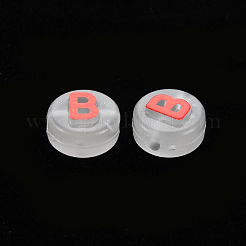 蓄光アクリルビーズ  水平穴  ランダムな混合文字でフラットラウンド  レッド  10x6mm  穴：2mm  約1500~1580個/500g&nbsp;LACR-Q003-001D