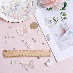 DIYジュエリー作りの発見キット  プラスチック製の模造真珠の葉と蝶のペンダントを含む  プラスチック製の丸いビーズ  樹脂製ちょう結びとプラスチック製クマカボション  ミックスカラー&nbsp;DIY-SC0022-72