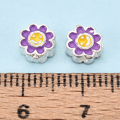 スターリングシルバーエナメルビーズ925個  笑顔の花  銀色のメッキ  暗い蘭  6x6x3mm  穴：1.2~1.4mm&nbsp;STER-T008-36B