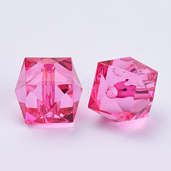 透明なアクリルビーズ  多面カット  キューブ  赤ミディアム紫  8x8x7.5mm  穴：1.6mm  約1730個/500g&nbsp;TACR-Q259-8mm-V08
