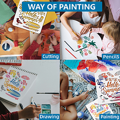 夏をテーマにしたペット用くり抜き絵用ステンシル1セット  DIYスクラップブック用  フォトアルバム  アートペイントブラシ1本付き  混合図形  300x300mm  3個/セット&nbsp;DIY-MA0004-76B
