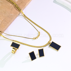 Stainless Steel Plastic Rectangle Earrings & Double-layer Necklaces & Rings Sets for Women&nbsp;UQ8925