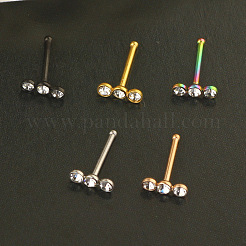 304ステンレススチールクリスタルラインストーン3フラットラウンドノーズボーンリング  ローズゴールド  7mm  ピン：0.8mm&nbsp;WGC36FF-03