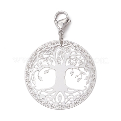 201 Stainless Steel Flat Round with Tree of Life Pendant Decorations&nbsp;HJEW-JM02521