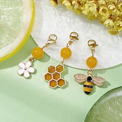 Bee & Honeycomb & Flower Alloy Enamel Pendant Decorations&nbsp;HJEW-JM01600-01