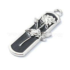 メッキ合金エナメルチャームラック  プラチナ  ローズチャーム  長方形  35x12.5x3mm  穴：2mm&nbsp;ENAM-Z016-05P-01