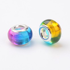 レジンヨーロピアンビーズ  大穴ロンデルビーズ  真鍮のコア付き  銀色のメッキ  ミックスカラー  14x9mm  穴：5mm&nbsp;RPDL-H001-02
