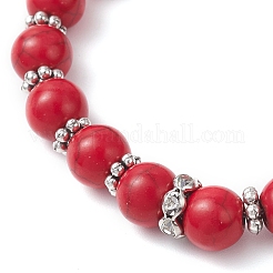 4Pcs 4 Colors Halloween Brass Crystal Rhinestone & Dyed Synthetic Turquoise Skull & Round Beaded Stretch Bracelet Sets for Men Women&nbsp;BJEW-JB12254