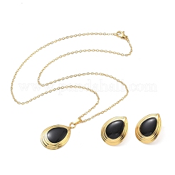 304 Stainless Steel Enamel Teardrop Stud Earrings & Pendant Necklaces Sets for Women&nbsp;SA-CBA46AF-21G