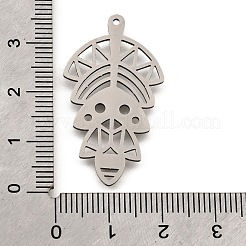 ステンレスペンダント201個  レーザー切断  中空の幾何学的な葉のチャーム  ステンレス鋼色  35x19.5x1mm  穴：1.2mm&nbsp;STAS-S176-08P
