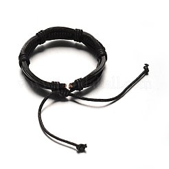 調整可能レザーコードブレスレット  ブラック  56mm  13x9mm&nbsp;BJEW-M169-12A