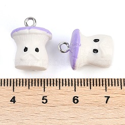 不透明樹脂ペンダント  きのこチャーム  プラチナトーンのアイアンループ付き  ライラック  17x13.5x13.5mm  穴：2mm&nbsp;CRES-U003-01D