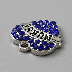 合金ラインストーンペンダント  エナメル  看護師の文字が入ったハートチャーム  サファイア  20x20x4mm  穴：2mm&nbsp;ALRI-WH0008-19B
