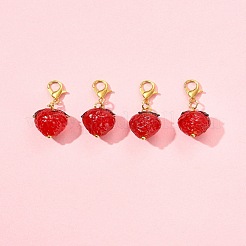 手作りのランプワークのイチゴペンダント装飾4個  合金製カニカン付き  レッド  30.4mm&nbsp;HJEW-FS00041-04