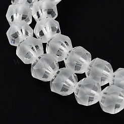 電気メッキ透明ガラスビーズ連売り  艶消し  多面カット  ランタン  透明  7x7.8x7.5mm  穴：1.5mm  約72個/連  20.79''（52.8センチメートル）&nbsp;EGLA-I018-FA07