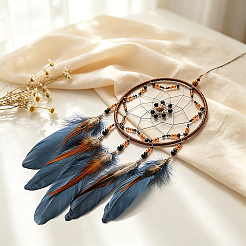 1Pc Iron Woven Web/Net with Feather Pendant Decorations&nbsp;HJEW-DJ0001-25