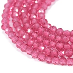 透明ガラスビーズ連売り  多面カット  そろばん  ショッキングピンク  2x1.5~1.6mm  穴：0.8mm  約235個/連  14.17インチ（36cm）&nbsp;GLAA-F079-A-01