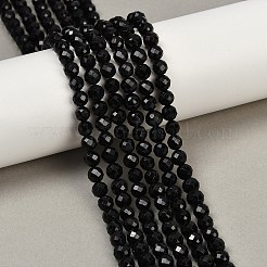 天然石ブラックトルマリンビーズ連売り  ファセット（64ファセット）  ラウンド  5~6mm  穴：0.8mm  約62~67個/連  15.16~15.55インチ（38.5~39.5cm）&nbsp;G-G927-46