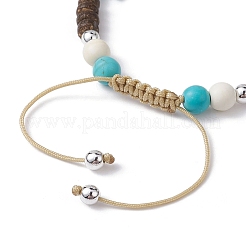 Starfish & Tortoise Synthetic Turquoise Braided Bead Bracelet&nbsp;BJEW-JB09967-01