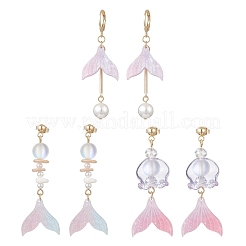 Glass & Cellulose Acetate(Resin) Beads Fishtail Dangle & Hoop Earring Sets&nbsp;EJEW-TA00791