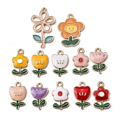 合金ペンダント  エナメル  花  カドミウムフリー＆ニッケルフリー＆鉛フリー  ゴールデン＆ライトゴールド  ミックスカラー  24個/箱&nbsp;ENAM-AR0001-09-NR