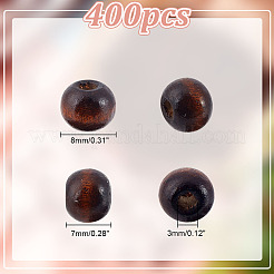 染色天然木ビーズ  ラウンド  無鉛の  ココナッツブラウン  8x7mm  穴：3mm  400pc&nbsp;WOOD-GO0001-07A
