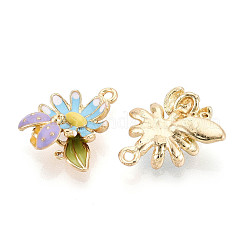 合金エナメルチャーム  ラックめっき  花のチャーム  ライトゴールド  ライトスカイブルー  21x18x6mm  穴：1.6mm&nbsp;ENAM-T022-41KCG-02