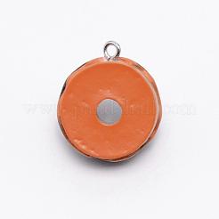 樹脂チャーム  合金パーツ  模造食品  イチゴのドーナツ  ブラック  25x21x14mm  穴：2mm&nbsp;RESI-WH0020-01E