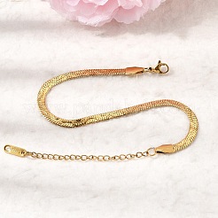 304ステンレススチール製スネークチェーンブレスレット（女性用）  ゴールドカラー  7.28インチ（18.5cm）&nbsp;BJEW-P395-02G-02
