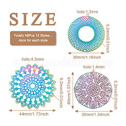 48Pcs 12 Styles Ion Plating(IP) 201 Stainless Steel Filigree Pendants&nbsp;STAS-BY0001-08