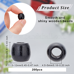 木材ヨーロッパのビーズ  大穴ビーズ  染め  バレル  ブラック  11.5~12x10.5~11mm  穴：4.5~5mm&nbsp;WOOD-WH0030-24