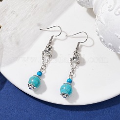 合成ブルーターコイズダングルイヤリング  304ステンレススチールロングドロップイヤリング  60x10mm&nbsp;EJEW-JE05621-02