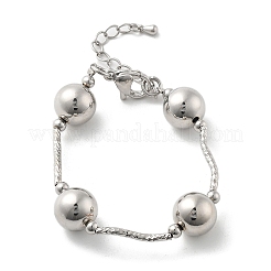 女性用真鍮ラウンドビーズリンクブレスレット  プラチナ  6-1/4インチ（16cm）&nbsp;BJEW-S159-02A-P
