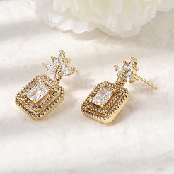 Rectangle Brass Micro Pave Clear Cubic Zirconia Dangle Stud Earrings&nbsp;EJEW-L311-03G