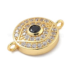 Rack Plating Brass Pave Clear & Black Cubic Zirconia Eye Connector Charms&nbsp;KK-A234-041G