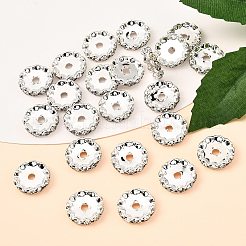 真鍮中東ラインストーンスペーサービーズ  ロンデル  ニッケルフリー  銀  クリスタル  17x2.5mm  穴：2mm&nbsp;RSB044-NFS