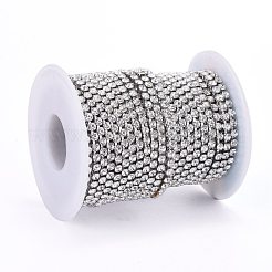 304ステンレススチールラインストーンストラスチェーン  スプールで  ラインストーンカップチェーン  ステンレス鋼色  クリスタル  3x3x2.7mm  約32.8フィート（10m）/ロール。&nbsp;STAS-T055-12P-A