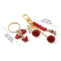 2 スタイルの蝶とバラの合成サンゴと合金のアクリル/エナメルペンダント装飾  ガラスパールビーズと鉄のローロチェーン付き  鉄のスプリットキーリング付き  フラミンゴ  68~108mm&nbsp;KEYC-YW00182-01