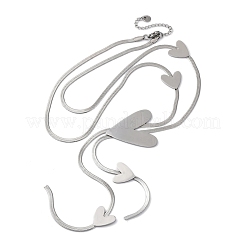 304ステンレススチールハートYネックレス  ステンレス鋼色  24.61インチ（62.5cm）&nbsp;NJEW-R026-30P