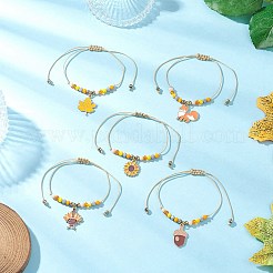 感謝祭のガラスビーズ編みリンクチャームブレスレット  女性用合金エナメルチャーム付き  ミックスカラー  内径：2~3-1/4インチ（5.2~8.1cm）  5個/セット&nbsp;BJEW-JB12560