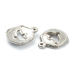 変色しない304ステンレススチールペンダント  中空の鳥とフラットラウンド  ステンレス鋼色  14x11.5x2.5mm  穴：0.7mm&nbsp;STAS-P279-48P
