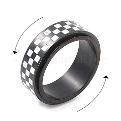 304ステンレススチールチェッカーボードスピナーリング  ユニセックスの市松模様のリング  電気泳動黒  7.8mm  内径：17.5mm&nbsp;RJEW-C019-04EB