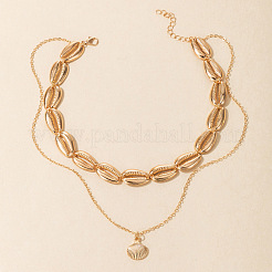 Summer Beach Shell Shape Pendant Alloy Double Layer Necklaces for Women&nbsp;FS-WG90F2C-01