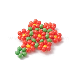 シードビーズ ビーズチャーム  花のペンダント  レッド  23x18x3mm  穴：1.5mm&nbsp;PALLOY-MZ00417-02
