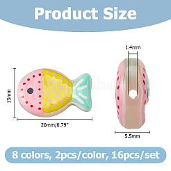 16色塗装ガラスビーズ8個  魚  エナメル  ミックスカラー  20x13x5.5mm  穴：1.4mm  2個/カラー&nbsp;LAMP-HS0001-27